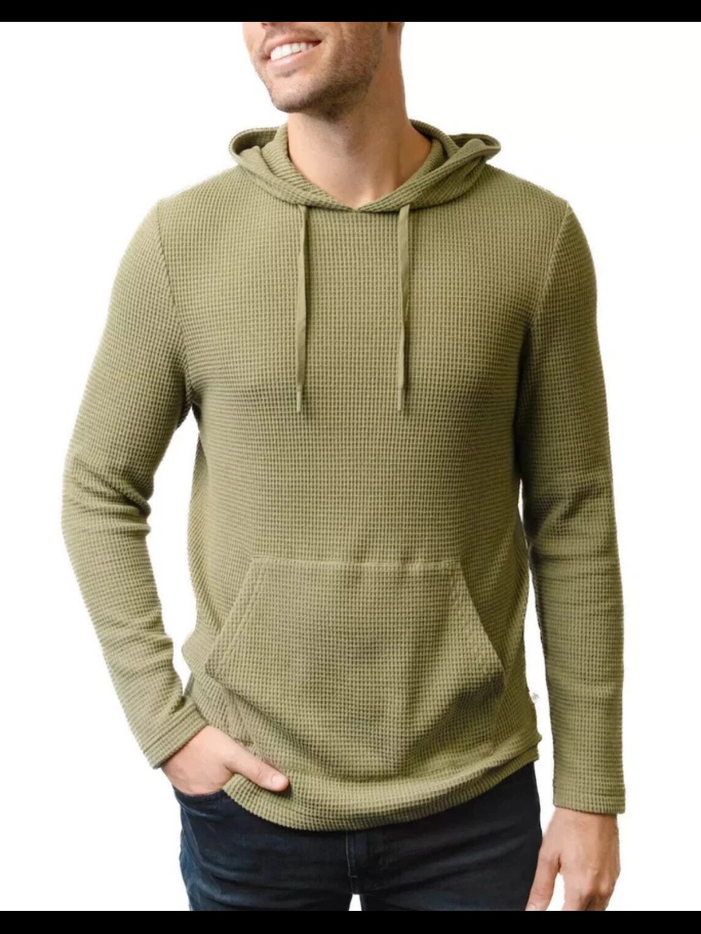 🌲 Rainforest Lounge Men’s Waffle-Knit Pullover Hoodie XL in Olive Green